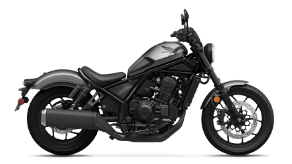 A right facing side angle Honda Rebel 500 in a studio setting