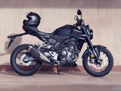 A parked Honda motorcyle 